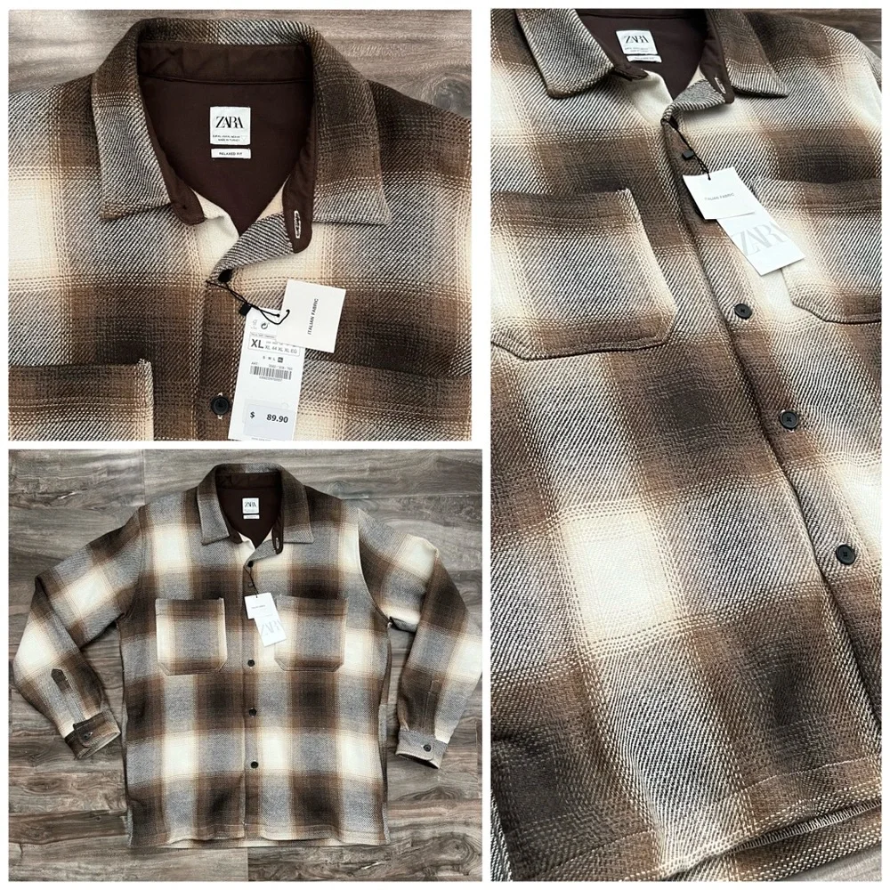 ZARA Man Brown And White Flannel - Picture 1 of 5